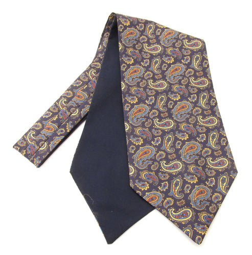 Navy Blue Classic Paisley Silk Cravat by Van Buck