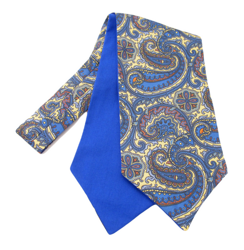 Yellow and Blue Large Detailed Paisley Silk Cravat by Van Buck