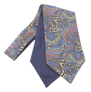 Navy Blue and Royal Detailed Large Paisley Silk Cravat by Van Buck