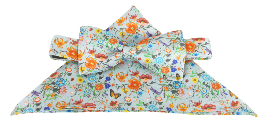 Silk Butterfly Garden Bow Tie & Pocket Square Set by Van Buck