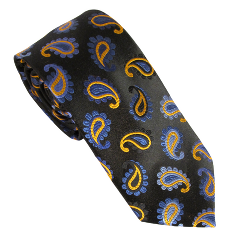 Black With Orange & Blue Paisley Red Label Silk Tie by Van Buck