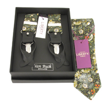 Strawberry Thief Forest Tie & Trouser Braces Set Made with Liberty Fabric