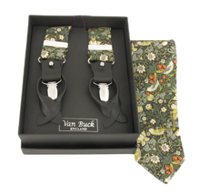 Strawberry Thief Forest Tie & Trouser Braces Set Made with Liberty Fabric