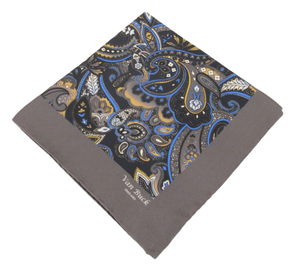 Grey Floral Paisley Silk Fancy Pocket Square by Van Buck