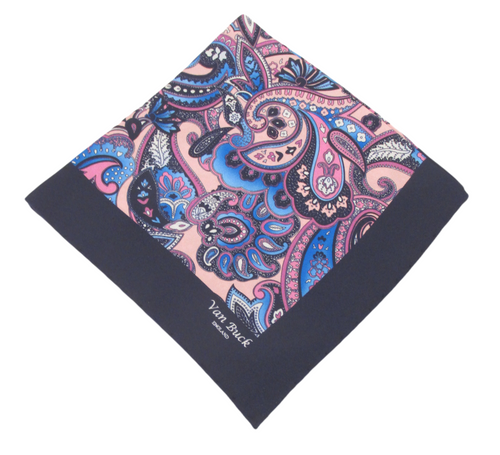 Pink & Blue Floral Paisley Silk Fancy Pocket Square by Van Buck