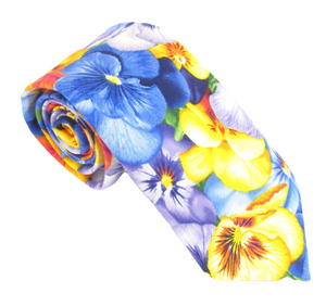 Multicoloured Pansies Floral Cotton Tie by Van Buck