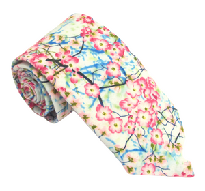 Oriental Blossom Cotton Floral Tie by Van Buck
