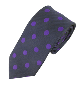 Navy Silk Tie With Purple Large Polka Dots