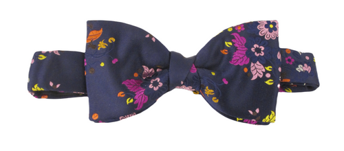 Limited Edition Navy Pink Floral Silk Bow Tie by Van Buck