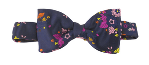 Limited Edition Navy Pink Floral Silk Bow Tie by Van Buck