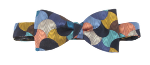 Limited Edition Navy & Teal Geometric Half Moon Silk Bow Tie by Van Buck