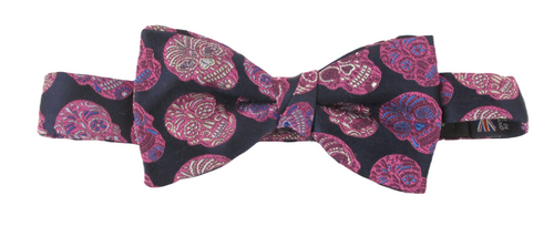 Limited Edition Navy Pink Skulls Silk Bow Tie by Van Buck