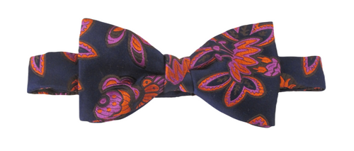 Limited Edition Navy Orange Floral Silk Bow Tie by Van Buck