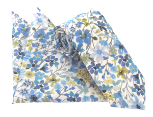 Dreams of Summer Blue Cotton Tie & Pocket Square Made with Liberty Fabric