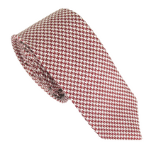 Red & White Dog Tooth Slim Silk Wedding Tie by Van Buck