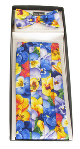 Multicoloured Pansies Floral Cummerbund & Bow Tie Set by Van Buck