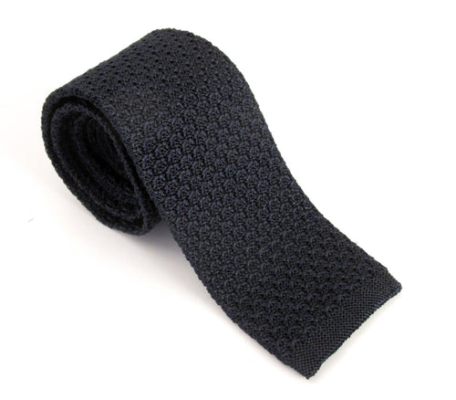 Navy Knitted Silk Tie by Van Buck