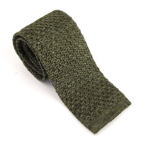 Khaki Green Knitted Silk Tie by Van Buck