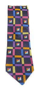 Limited Edition Navy & Orange Geometric Squares Silk Tie by Van Buck