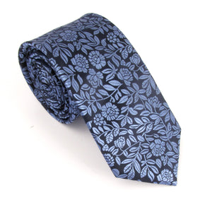 Navy & Blue Leaf London Silk Tie by Van Buck