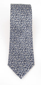 Navy & Silver Small Leaf London Silk Tie by Van Buck