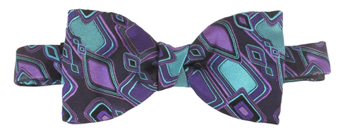 Purple Teal Retro Squares Silk Bow Tie by Van Buck