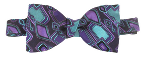 Purple Teal Retro Squares Silk Bow Tie by Van Buck