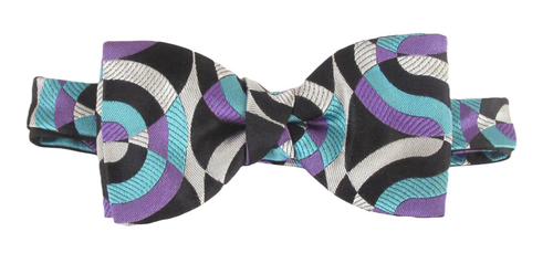 Wavy Stripe Silk Bow Tie by Van Buck