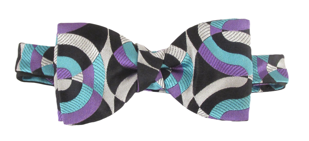 Wavy Stripe Silk Bow Tie by Van Buck