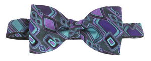 Teal Purple Retro Squares Silk Bow Tie by Van Buck