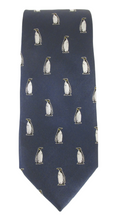 Navy Penguin Motif Silk Tie by Van Buck