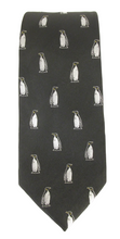 Black Penguin Motif Silk Tie by Van Buck