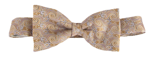 Gold Paisley Silk Bow Tie by Van Buck