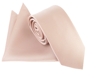 Light Rose Satin Wedding Tie & Pocket Square Set by Van Buck