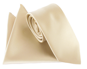 Beige Satin Wedding Tie and Pocket Square Set by Van Buck