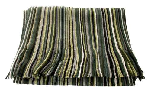Green & Grey Knitted Stripe Scarf by Van Buck