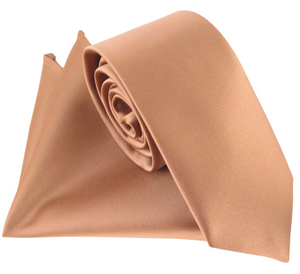 Terracotta Light Satin Wedding Tie and Pocket Square Set by Van Buck