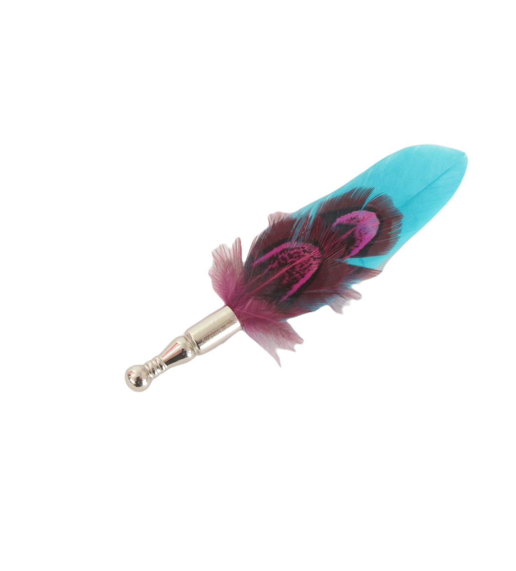 Turquoise & Pink Dual Feather Lapel Pin