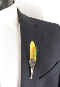 Yellow Spotted Feather Lapel Pin