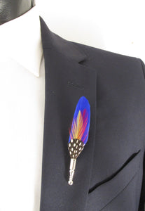 Royal Blue Spotted Feather Lapel Pin