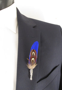 Royal Blue & Brown Dual Feather Lapel Pin