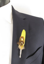 Yellow & Brown Dual Feather Lapel Pin