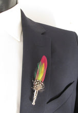 Wine Spotted Feather Lapel Pin