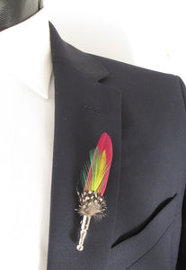 Wine Spotted Feather Lapel Pin