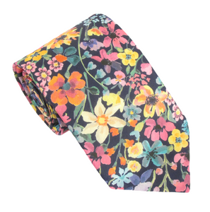 Dreams Of Summer Navy Cotton Tie & Pocket Square Made with Liberty Fabric