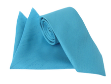 Turquoise Slub Plain Tie and Pocket Square Set by Van Buck