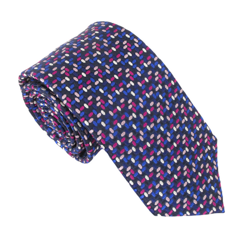 Navy Pink Pip London Silk Tie by Van Buck