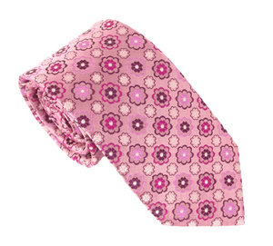 Pink Medallion Flower London Silk Tie by Van Buck