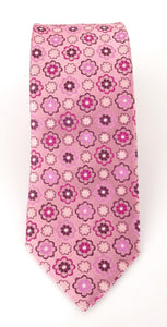 Pink Medallion Flower London Silk Tie by Van Buck