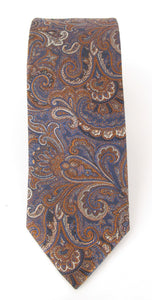 Navy & Burnt Orange Intricate Paisley Red Label Silk Tie by Van Buck